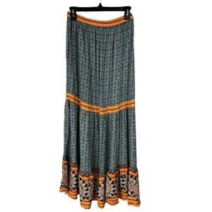 Curations Caravan Printed Maxi Boho Skirt Elastic Waist Size Small